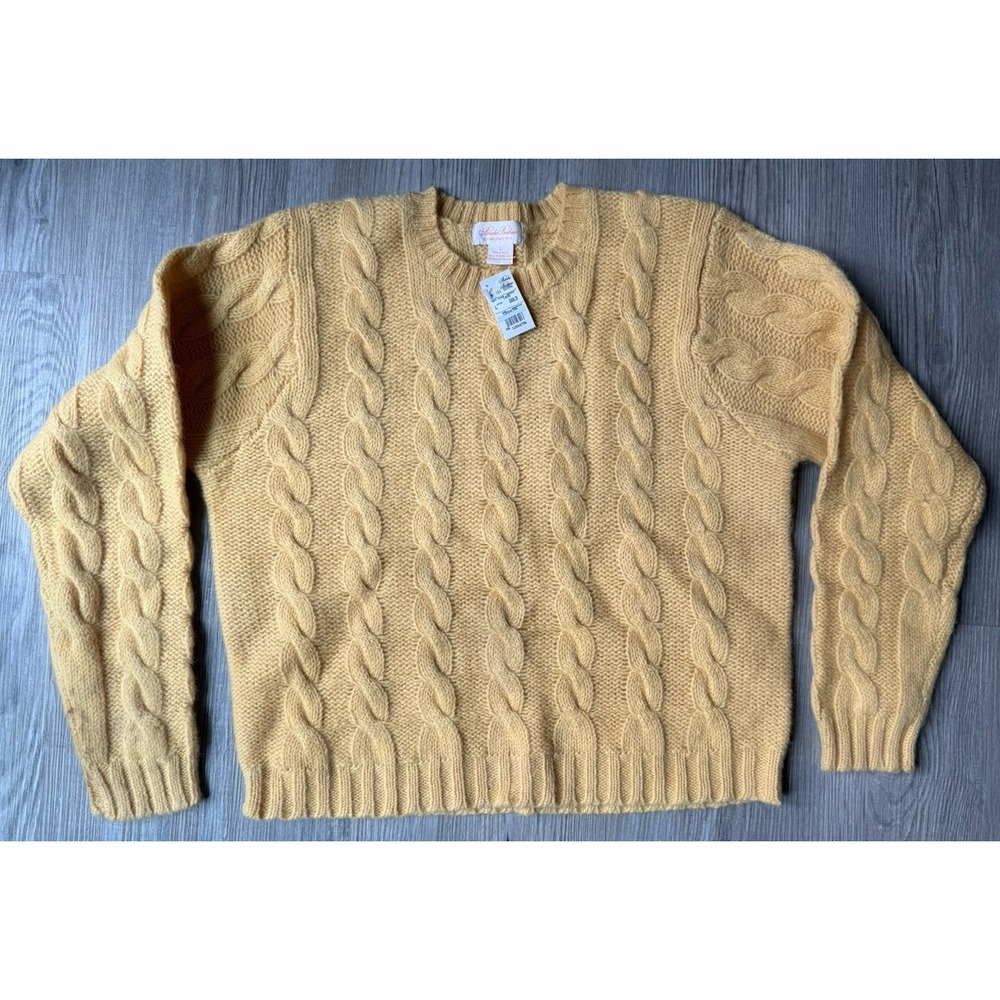 Vintage NWT Brooks Brothers 100% Wool Cable Knit Sweater Gold Large Hong Kong